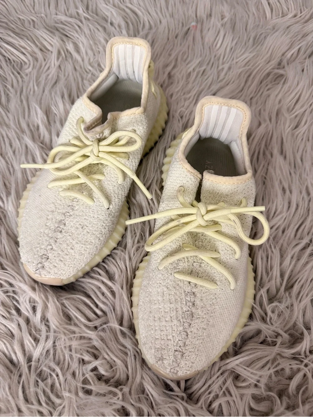 adidas Lightweight Knit Sneakers in Pale Yellow and Cream